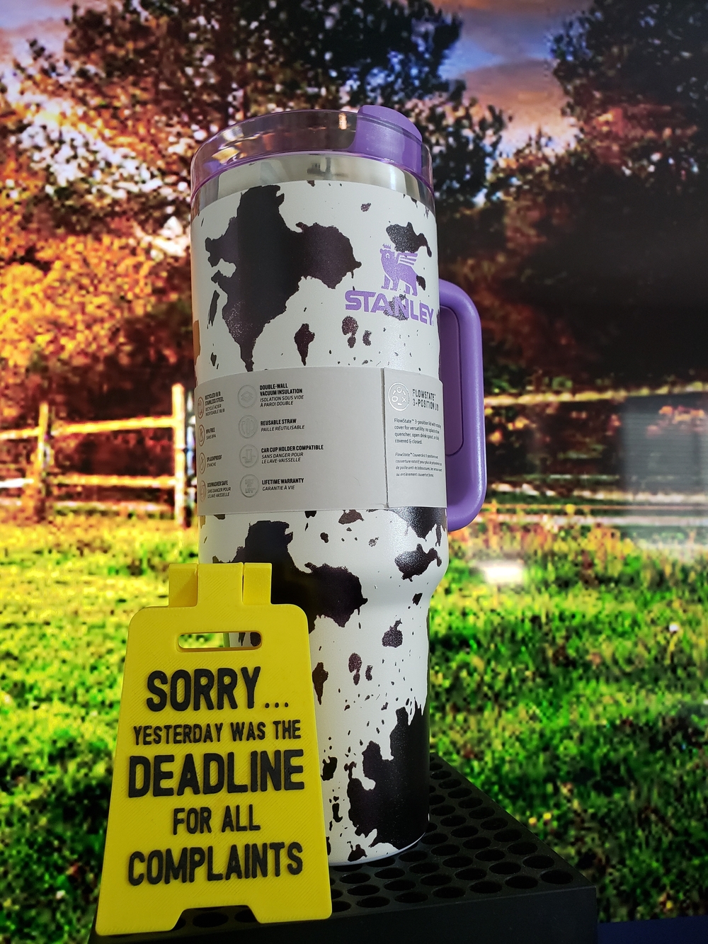 Stanley White & Purple Cow-Print Insulated Travel Mug